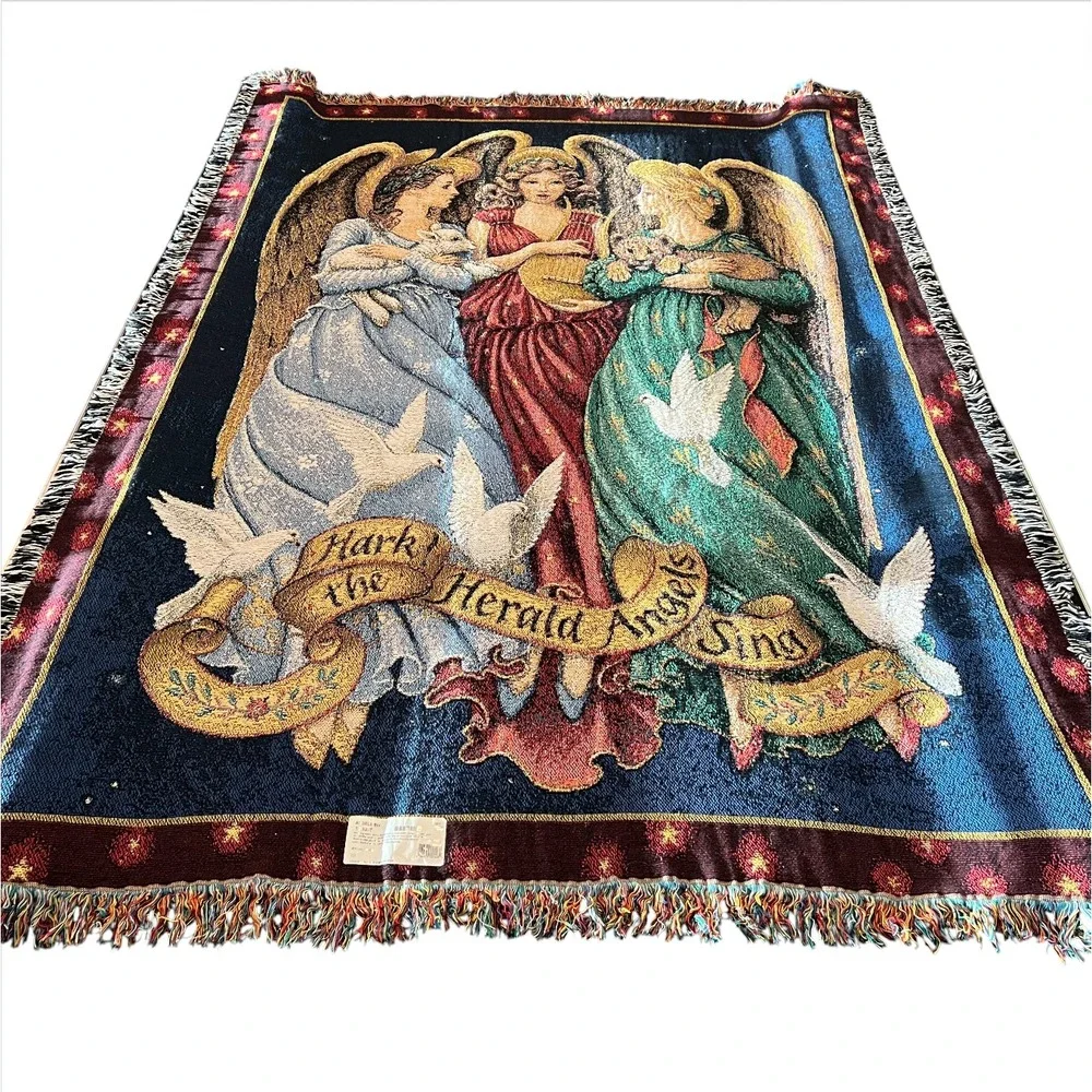 New Tapestry Angel Throw Blanket NWT & Decorative Pillow Christmas Holiday Lot